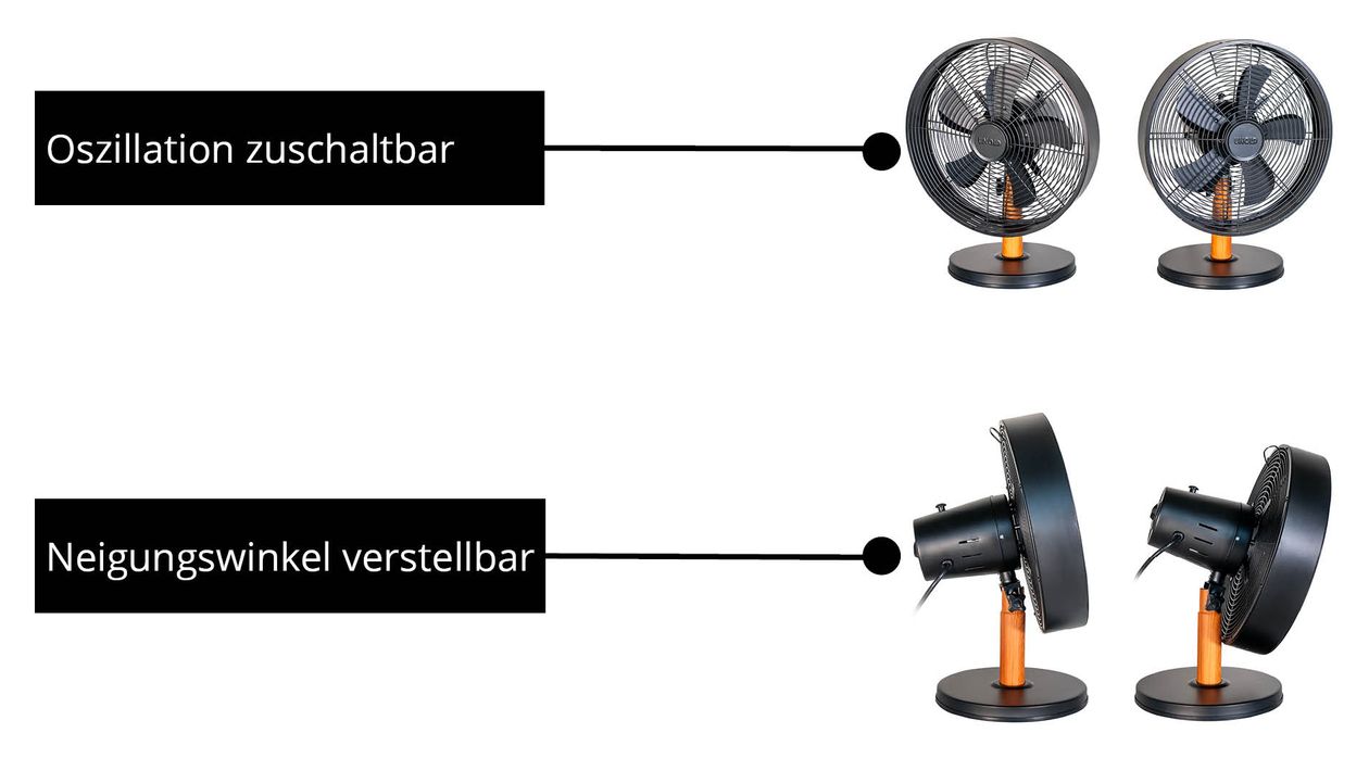Black Steel Ventilator Tisch neigbar  (Schwarz, Holz) 
