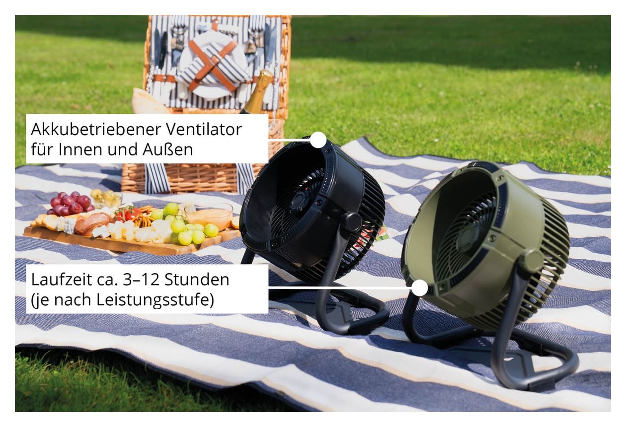 Outdoor Ventilator Flur, Tisch, Wand neigbar  (Schwarz) 
