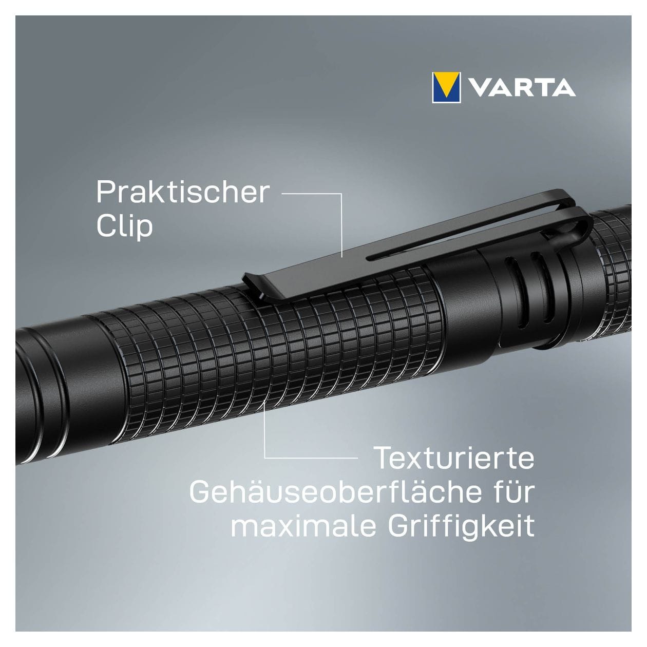 Aluminium F10 Pro LED Taschenlampe (inkl. 2x Longlife Power AAA Batterien für den täglichen Gebrauch, 175 Lumen, stoßfest, 3 Jahre Garantie) schwarz für Haushalt, Camping, Outdoor 