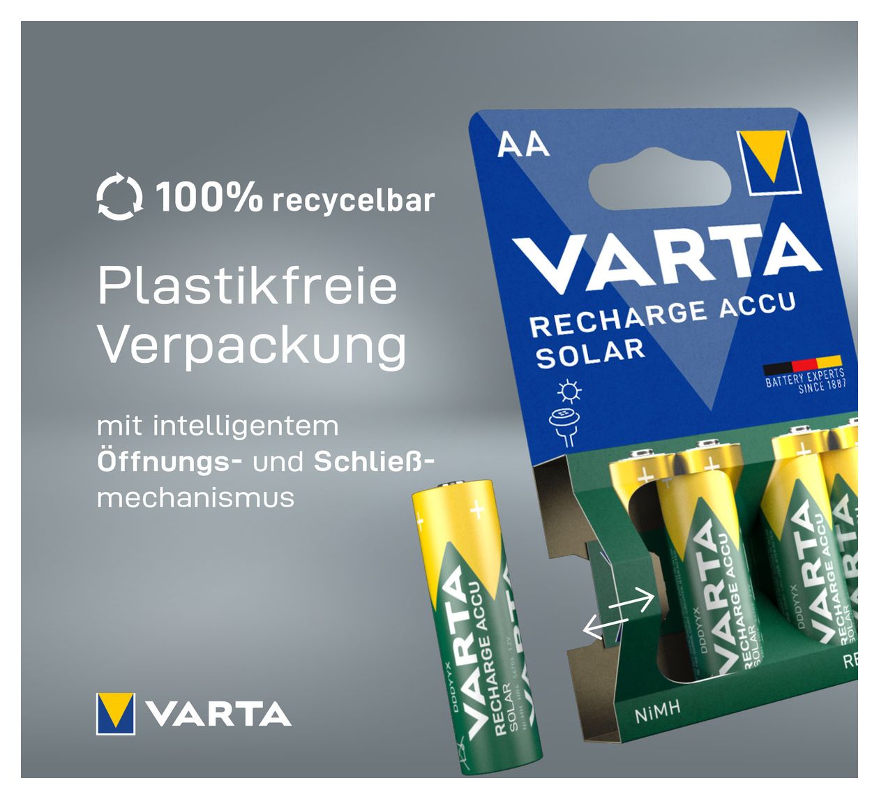 Batterien AA, wiederaufladbar, 2 Stück, Recharge Accu Solar, Akku, 800 mAh Ni-MH, sofort einsatzbereit, für Solar-Gartenleuchten entwickelt 