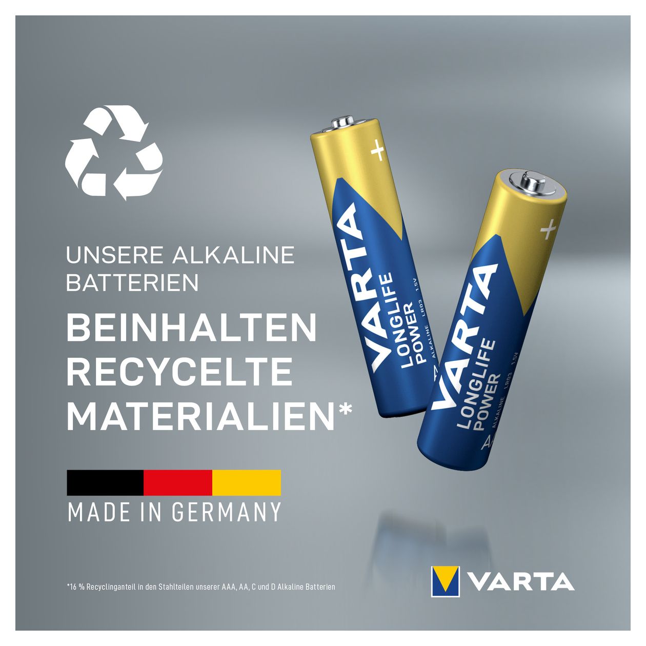 Batterien AAA, 12 Stück, Longlife Power, Alkaline, 1,5V, Cube, ideal für Spielzeug, Funkmaus, Taschenlampen, Verpackung zu 90% recycelt, Made in Germany 