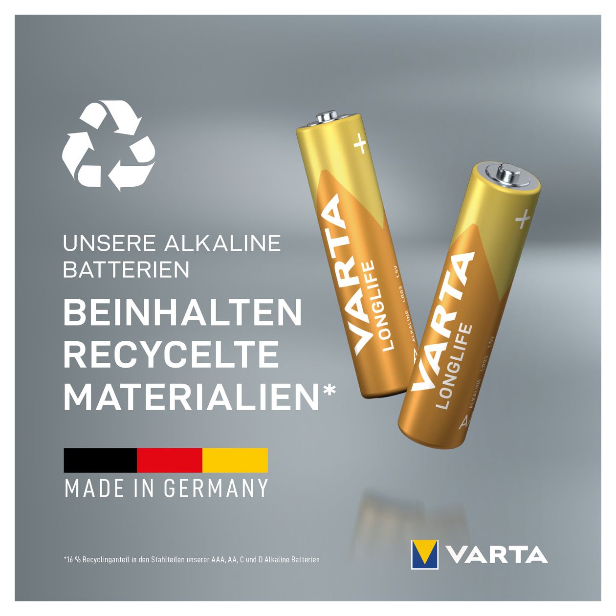 Batterien AAA, 4 Stück, Longlife, Alkaline, 1,5V, ideal für Fernbedienungen, Wecker, Radios, Wanduhren, Made in Germany 