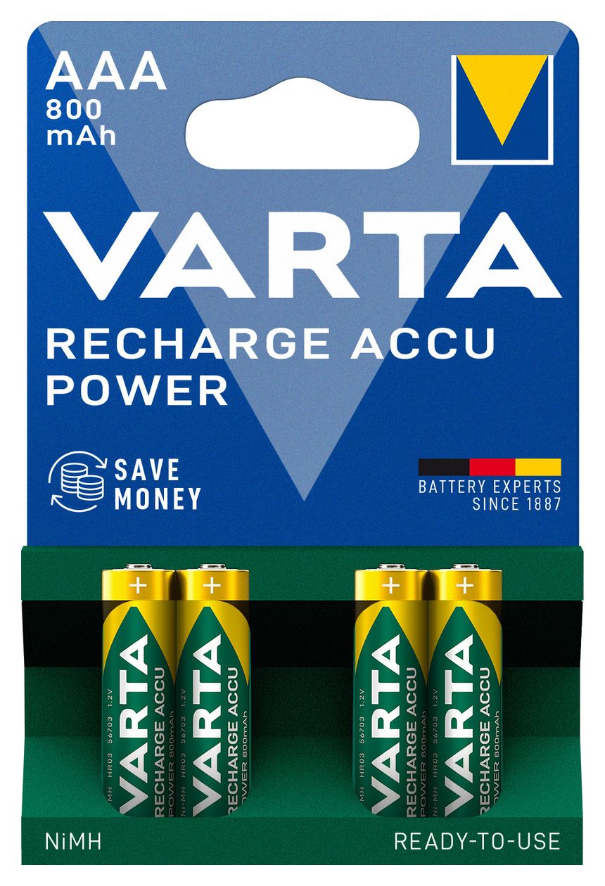 Recharge Accu Power AAA 800 mAh 4er Pack (vorgeladener NiMH-Akku, Micro, wiederaufladbarer Akku, gebrauchsfertig) 