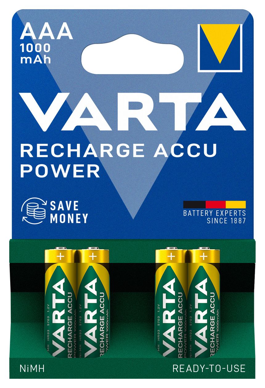 Recharge Accu Power AAA 1000 mAh 4er-Pack (vorgeladener NiMH-Akku, Micro, wiederaufladbarer Akku, gebrauchsfertig) 