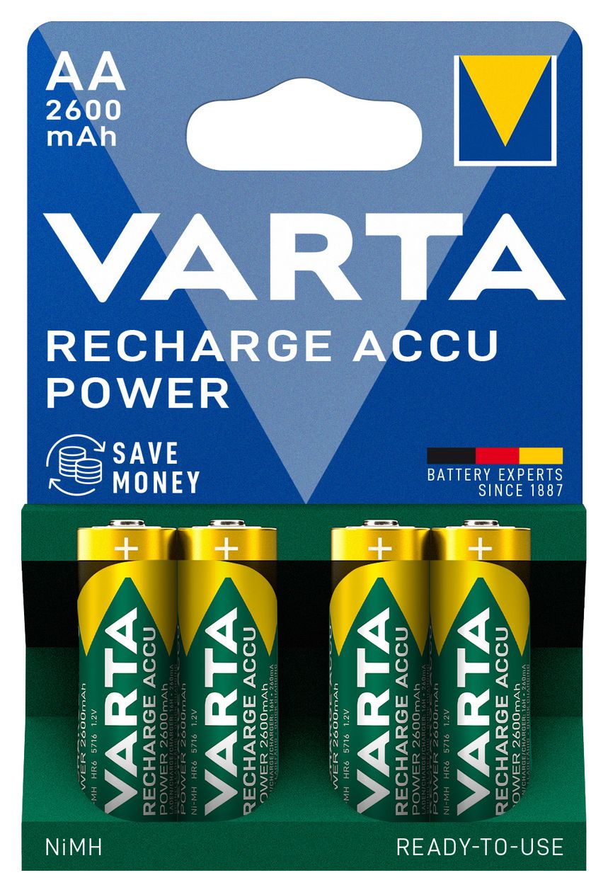 Recharge Accu Power AA 2600 mAh 4er-Pack (vorgeladener NiMH-Akku, Micro, wiederaufladbarer Akku, gebrauchsfertig) 