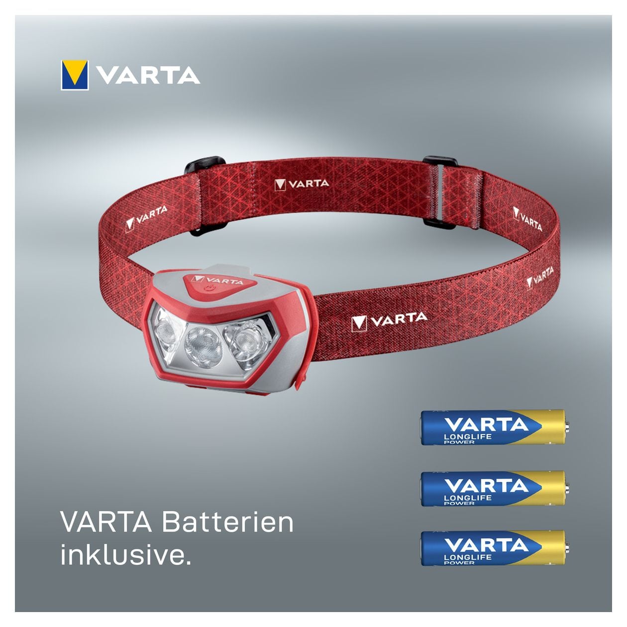 Stirnlampe LED inkl. 3x AAA Batterien Kopflampe, Outdoor Sports H20 Pro, drei Leuchtmodi, spritzwassergeschützt, Dimmfunktion, mit schwenkbarem Kopf, rot 