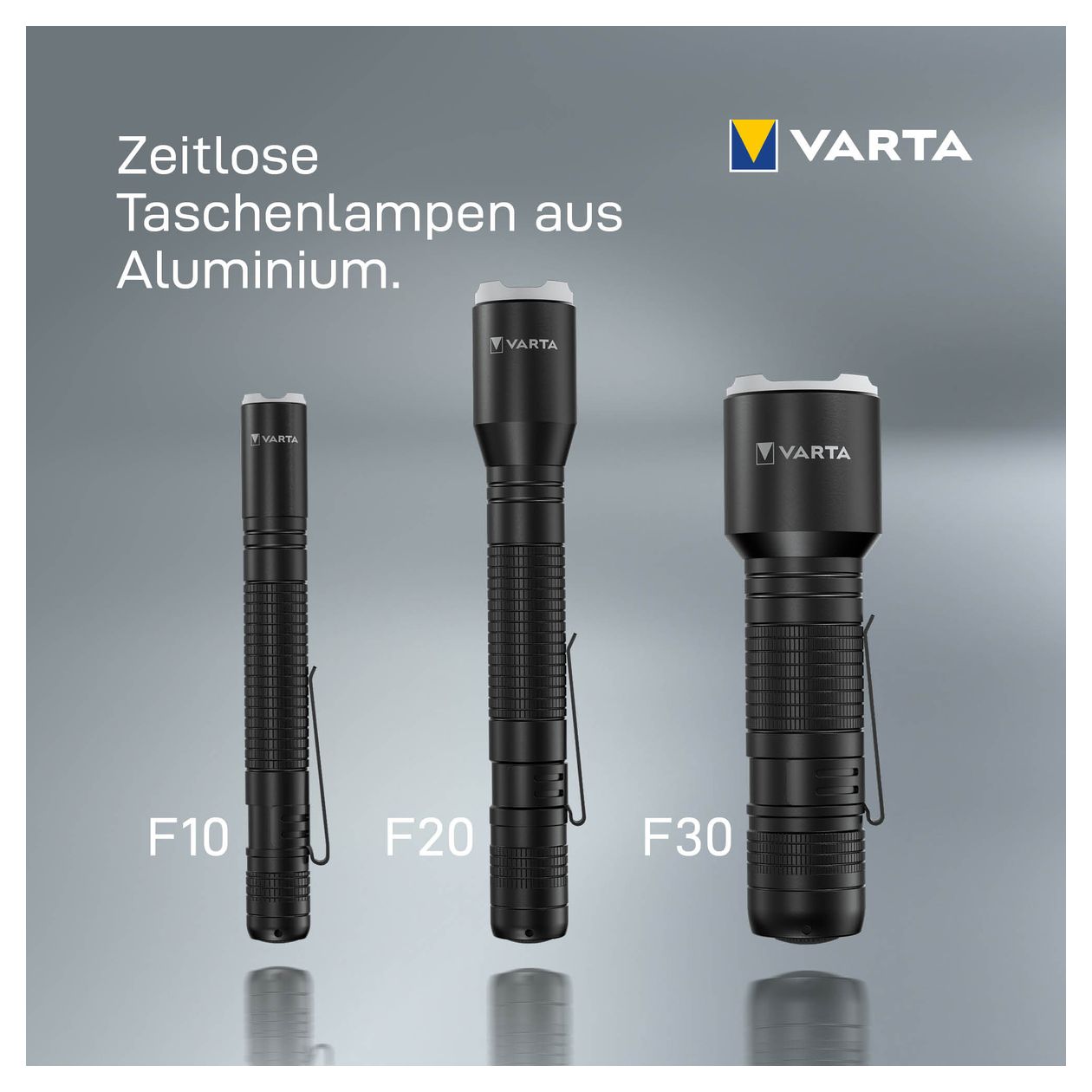Taschenlampe LED inkl. 2x AA Batterien, Aluminium Light F20 Pro Leuchte, Lampe mit drei Leuchtmodi, Taschenleuchte mit Aluminiumgehäuse, texturiertem Griff, stoßfest 