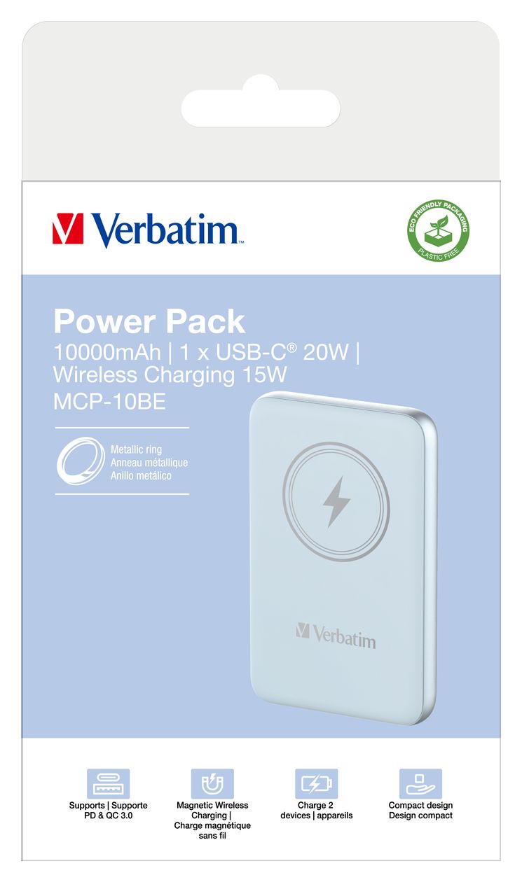 Charge 'n' Go 10000 mAh Powerbank USB Typ-C Kabelloses Laden  (Blau) 