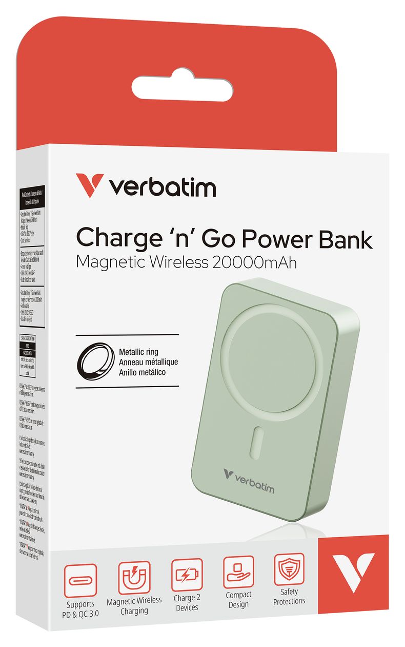 Charge 'n' Go Essentials 20000 mAh Powerbank USB Typ-C Kabelloses Laden  (Grün) 
