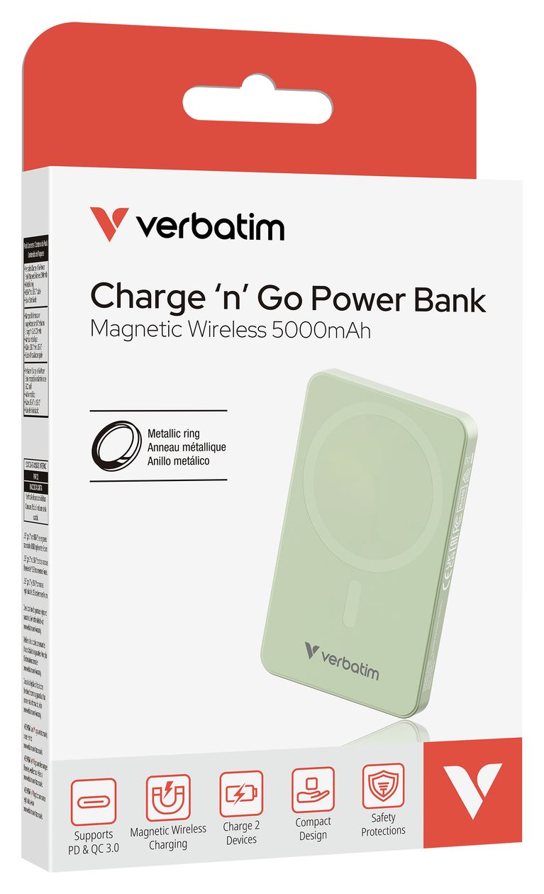 Charge 'n' Go Essentials 5000 mAh Powerbank USB Typ-C Kabelloses Laden  (Grün) 