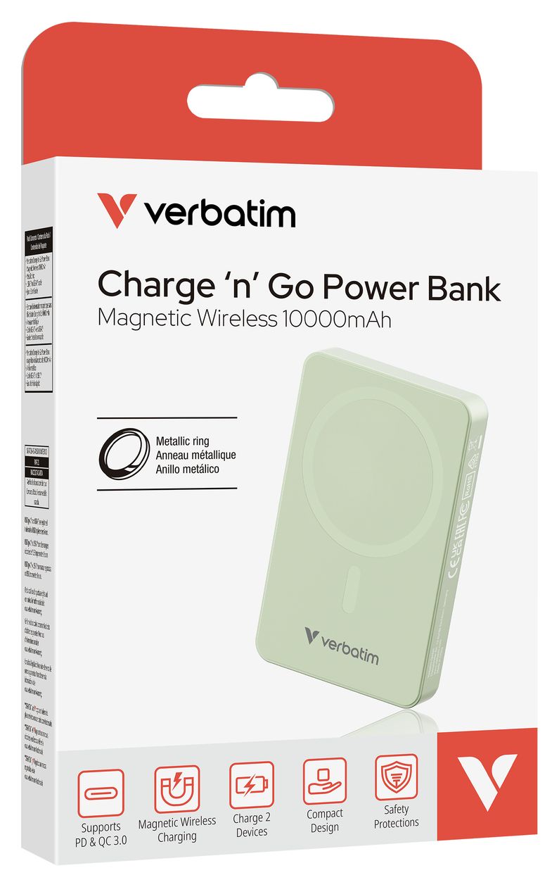 Charge 'n' Go Essentials 10000 mAh Powerbank USB Typ-C Kabelloses Laden  (Grün) 