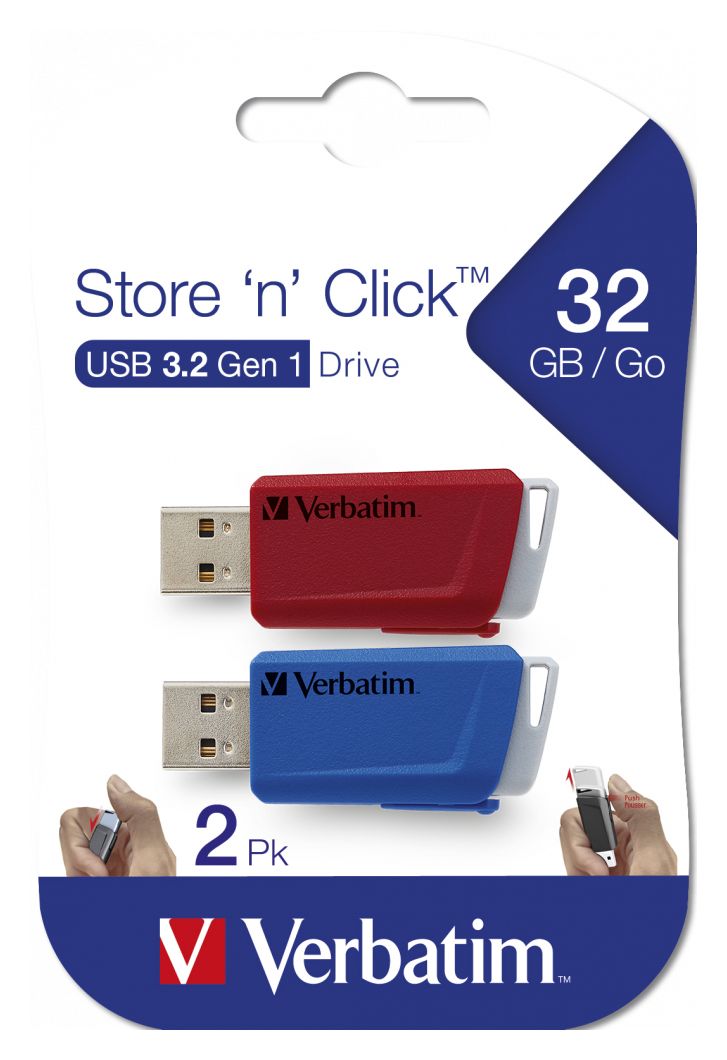 Store 'n' Click USB Typ-A Stick 32 GB  (Blau, Grau, Rot) 