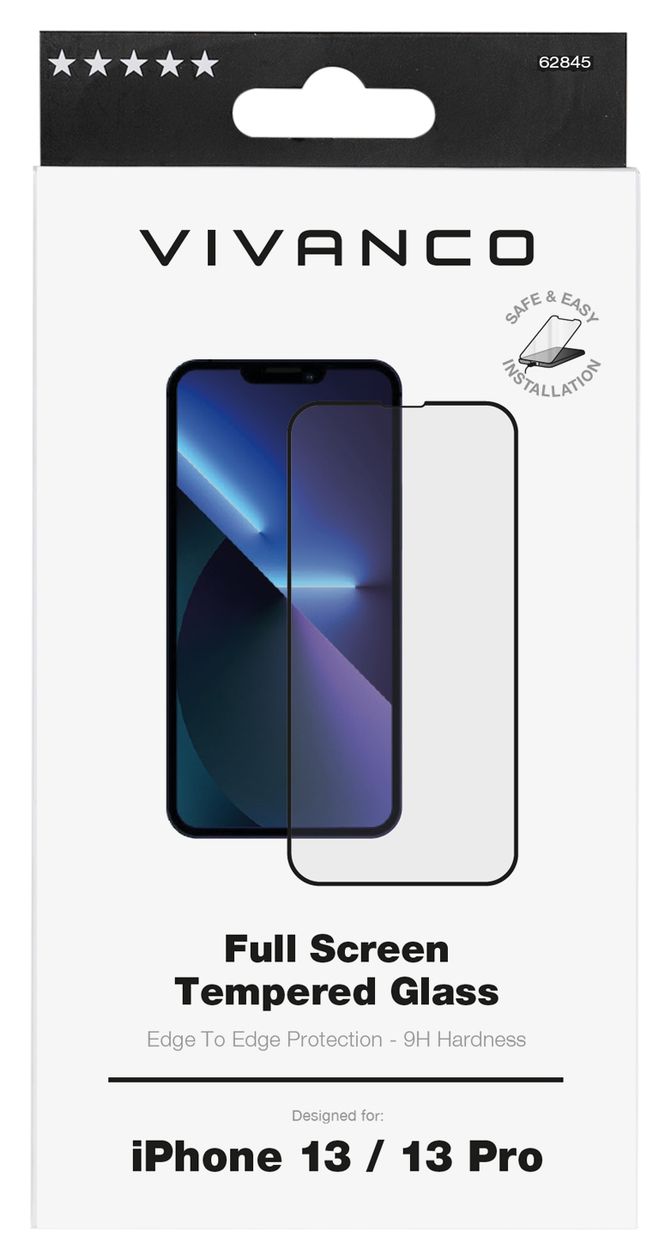 62845 Klare Bildschirmschutzfolie gehärtetes Glas 9H für  Apple iPhone 13, iPhone 13 Pro Stoßfest, Staubresistent, Ölbeständig, Kratzresistent, Splitterfrei 