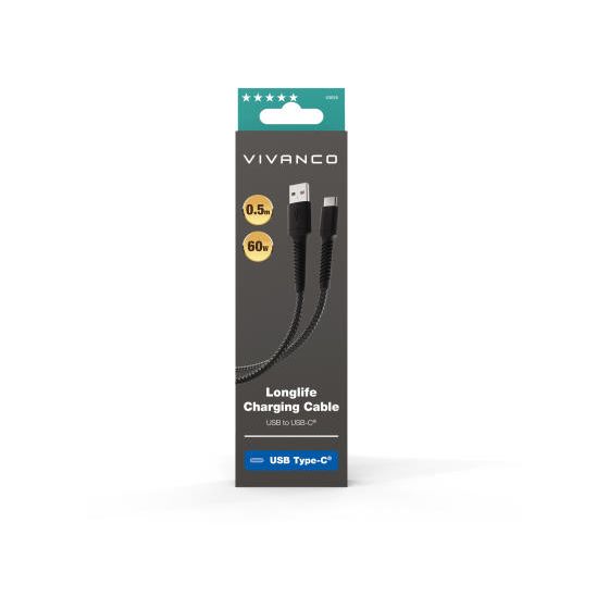 63638 Rundkabel USB C auf USB A Männlich bis 60 W 0,5 m  (Schwarz) 