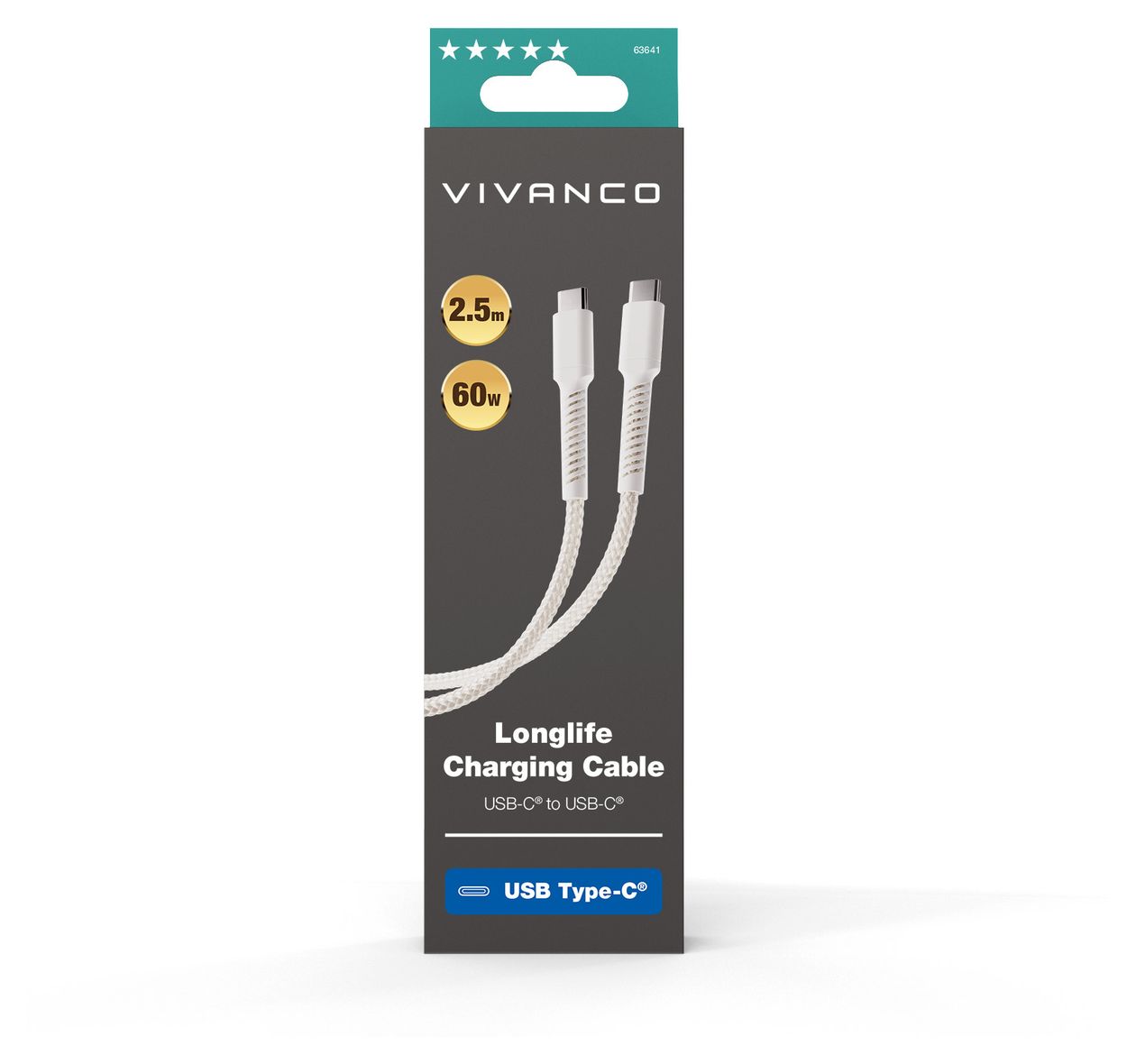 63641 USB C auf USB C Männlich bis 60 W 2,5 m  (Weiß) 