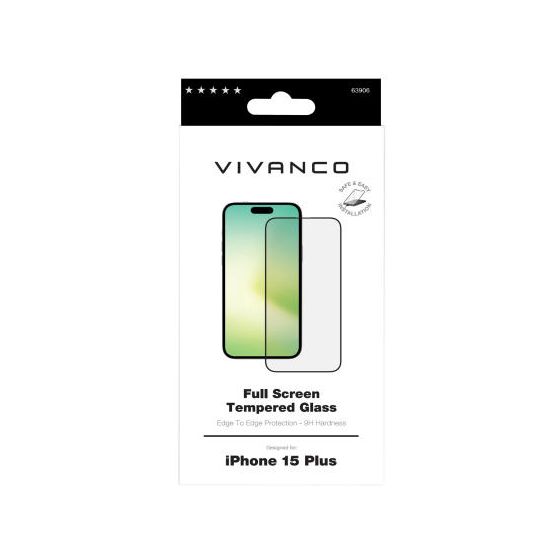 63906 Klare Bildschirmschutzfolie Glas 9H für  Apple iPhone 15 Plus Stoßfest, Schmutzabweisend, Schlagfest, Kratzresistent 