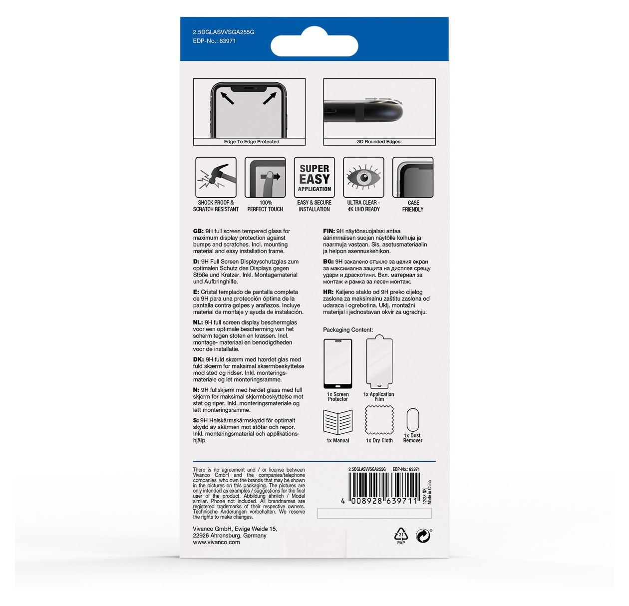 63971 Klare Bildschirmschutzfolie gehärtetes Glas 9H für  Samsung Galaxy A25 5G Schmutzabweisend, Schlagfest, Kratzresistent, Splitterfrei 