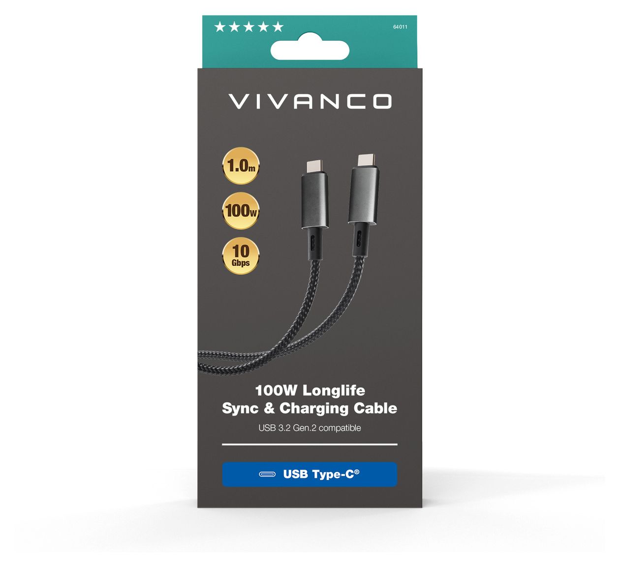 64011 10 Gbit/s USB C auf USB C Männlich bis 100 W 1 m  (Schwarz) 