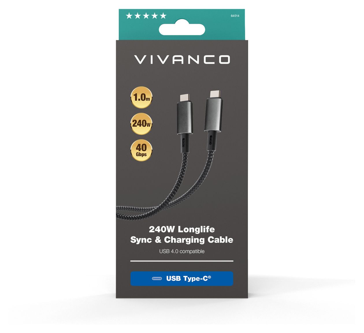 64014 40 Gbit/s USB C auf USB C Männlich bis 240 W 1 m  (Schwarz) 