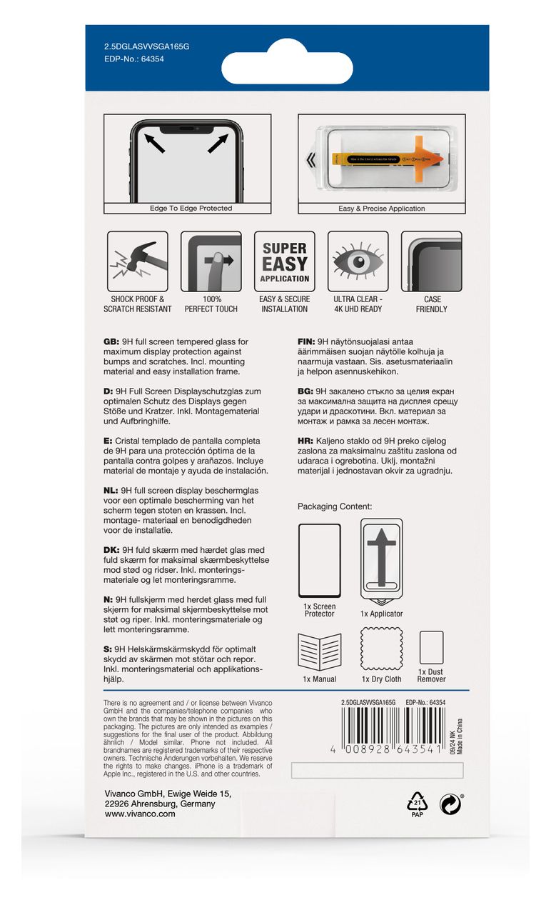 64354 Klare Bildschirmschutzfolie gehärtetes Glas 9H für  Samsung Galaxy A16 5G Stoßfest, Schmutzabweisend, Schlagfest, Kratzresistent 