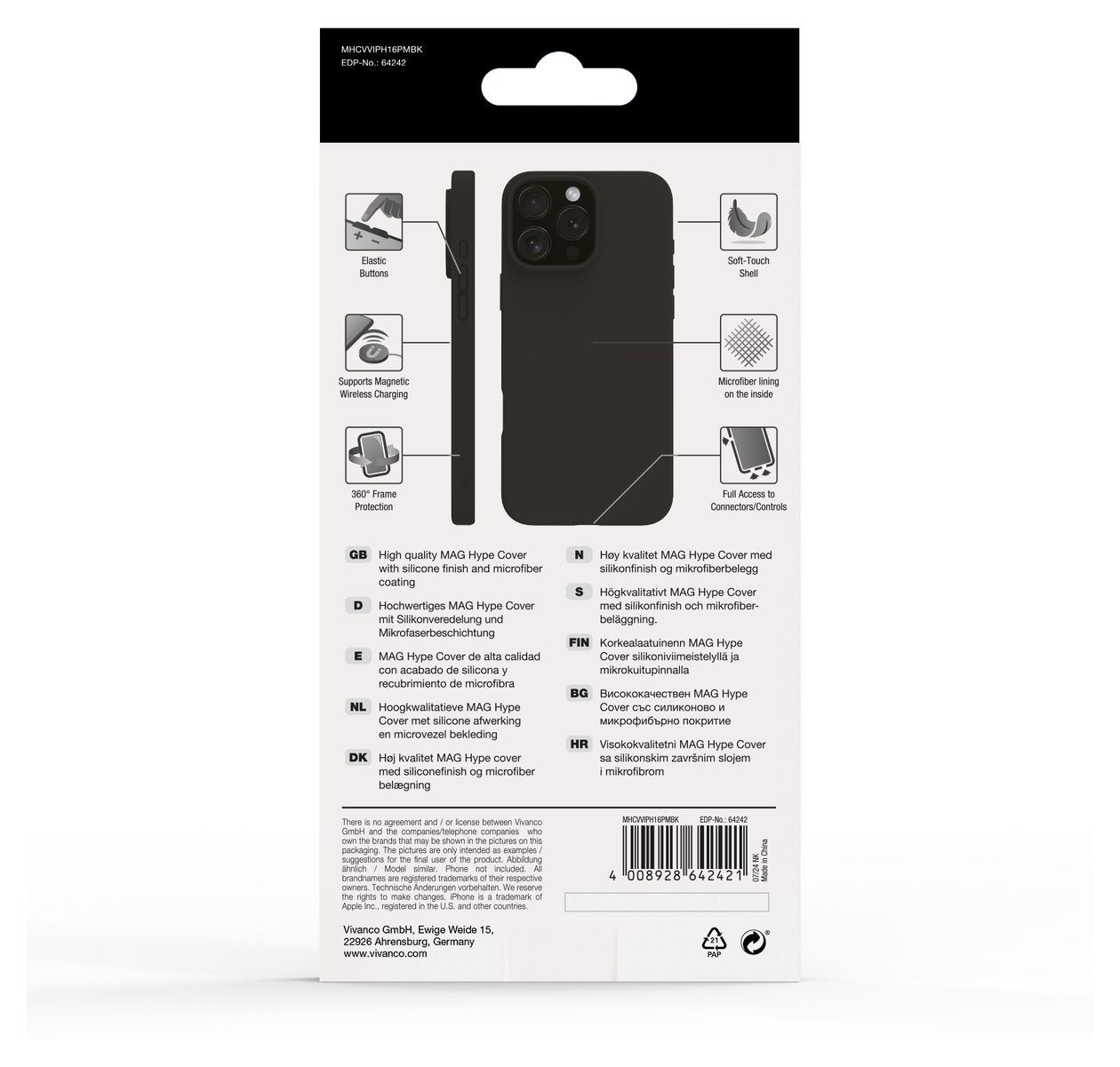 Mag Hype Cover für Apple iPhone 16 Pro Max  (Schwarz) 