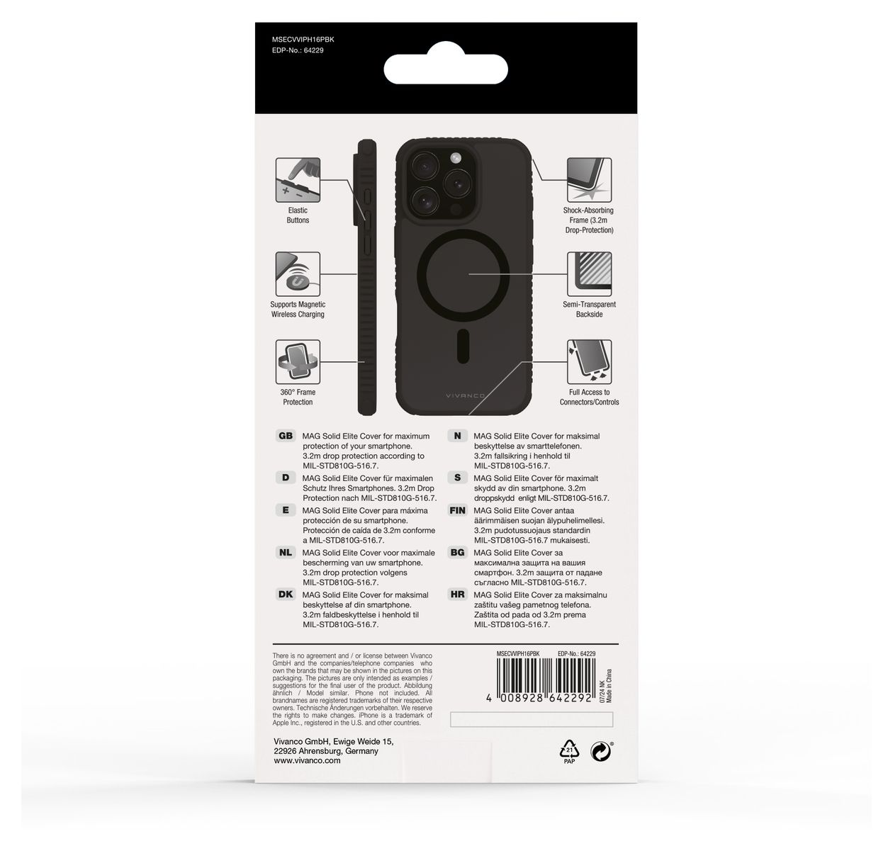 Mag Solid Elite Cover für Apple iPhone 16 Pro (Schwarz, Durchscheinend) 