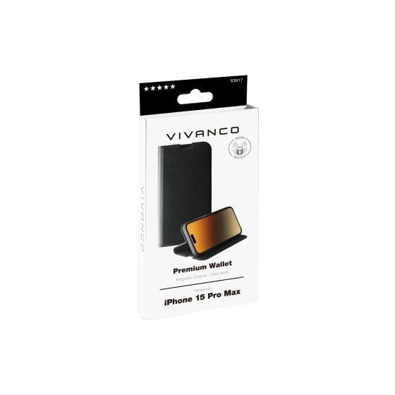 Premium Wallet Cover für Apple iPhone 15 Pro Max  (Schwarz) 