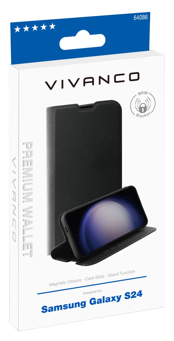 Premium Wallet Geldbörsenhülle für Samsung Galaxy S24  (Schwarz) 