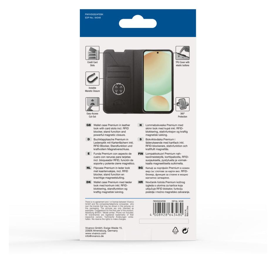 Premium Wallet Geldbörsenhülle für Samsung Galaxy S24 FE  (Schwarz) 