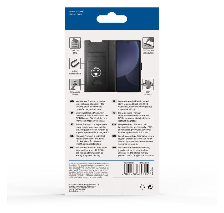 Premium Wallet Geldbörsenhülle für Samsung Galaxy S25 Ultra  (Schwarz) 