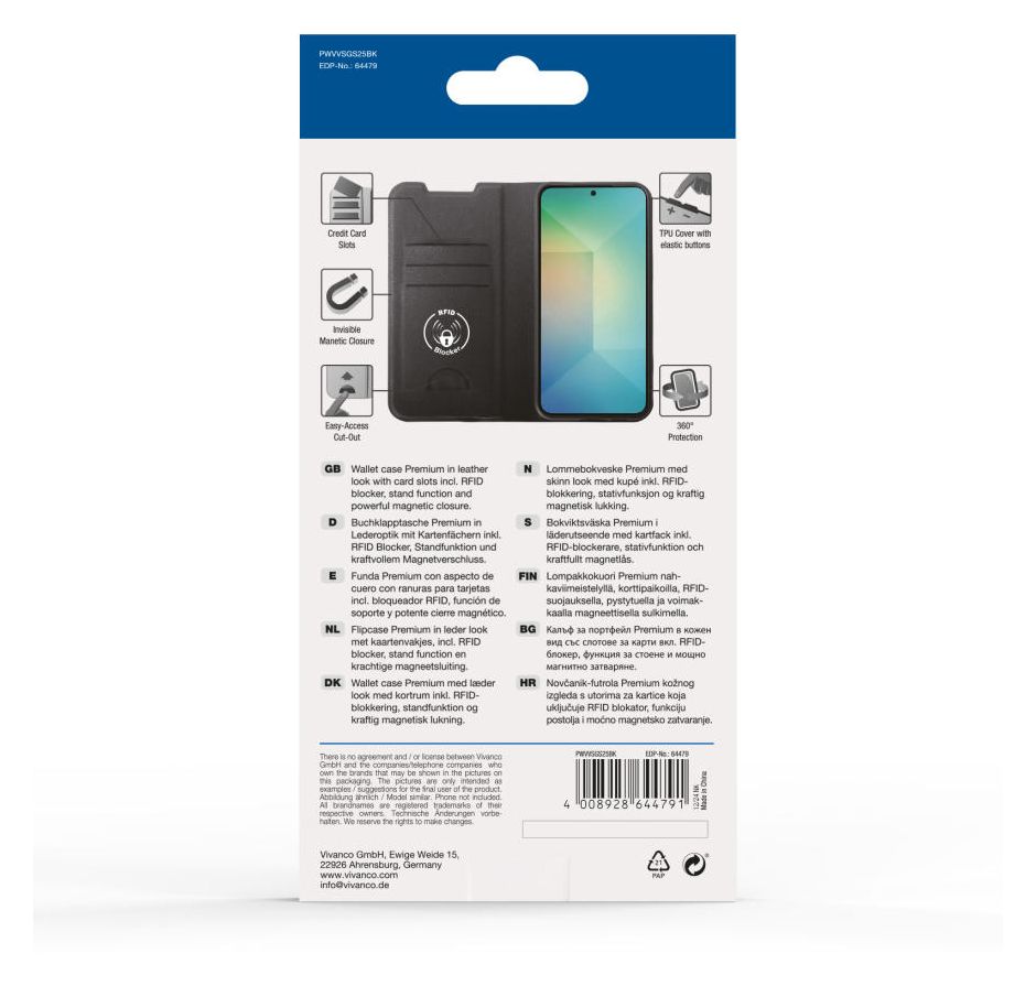 Premium Wallet Geldbörsenhülle für Samsung Galaxy S25  (Schwarz) 