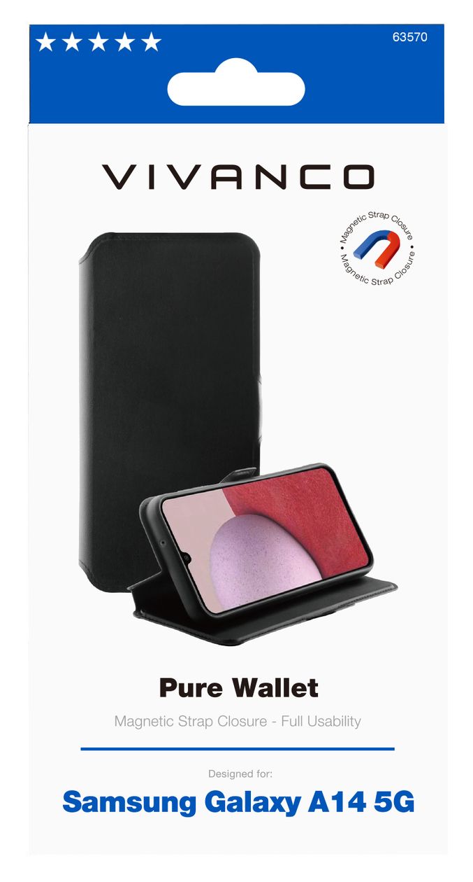 Pure Wallet Geldbörsenhülle für Samsung Galaxy A14 5G  (Schwarz) 