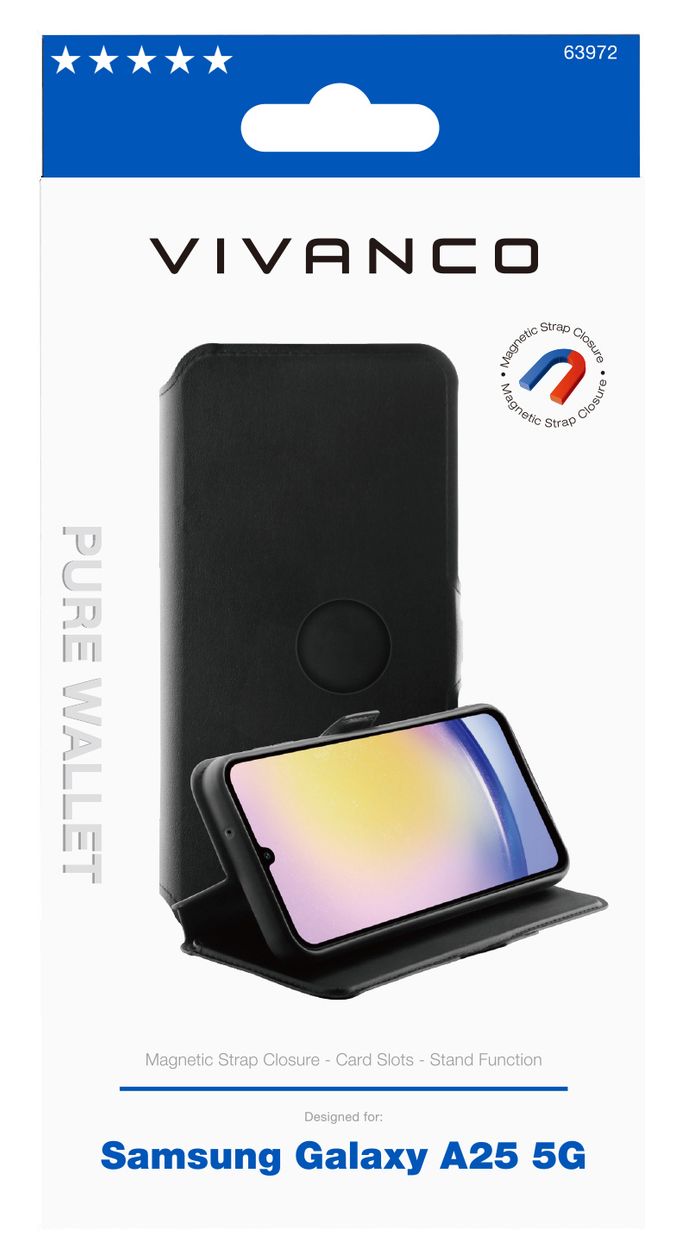 Pure Wallet Geldbörsenhülle für Samsung Galaxy A25 5G  (Schwarz) 
