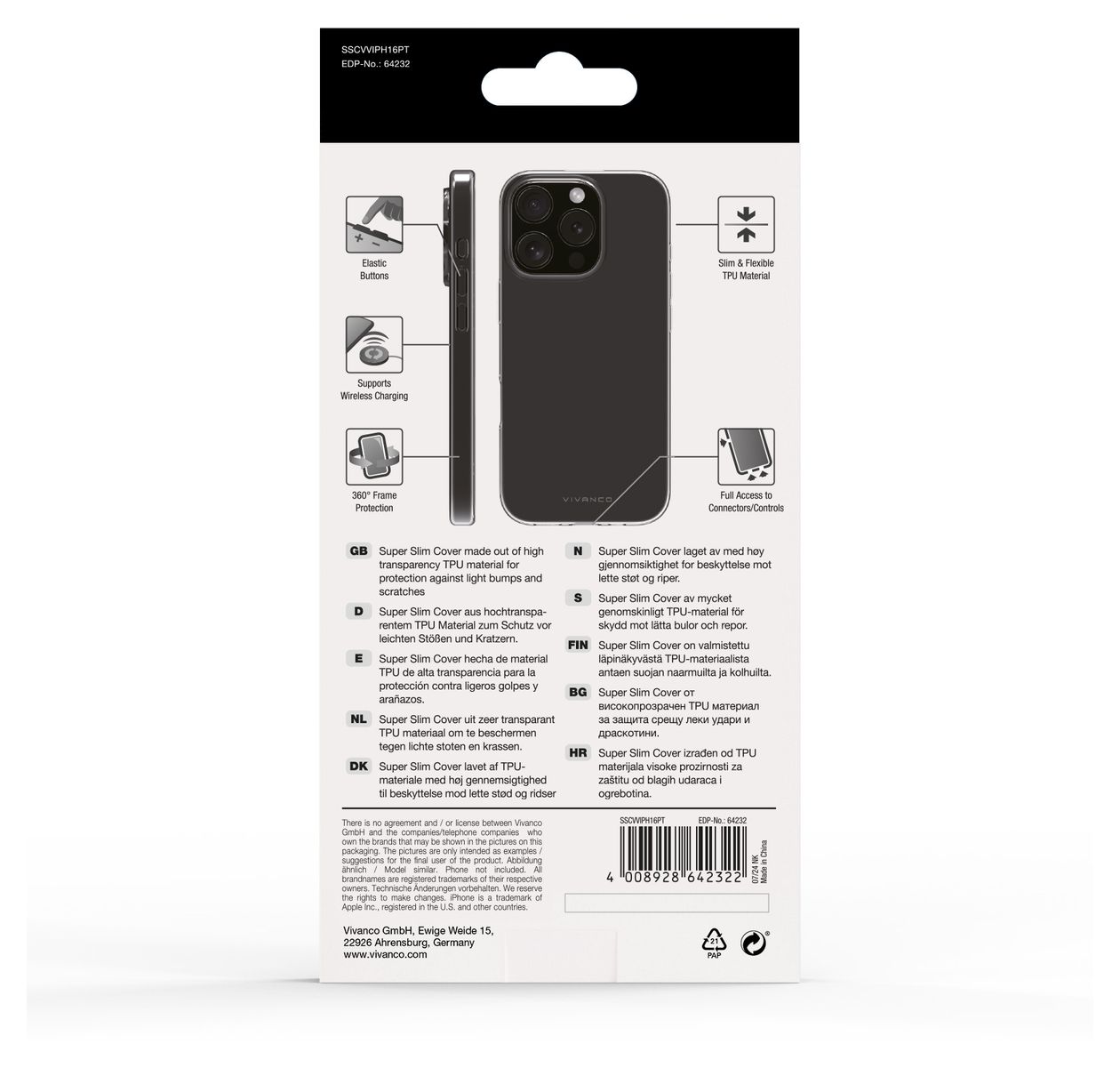 Super Slim Cover für Apple iPhone 16 Pro  (Transparent) 