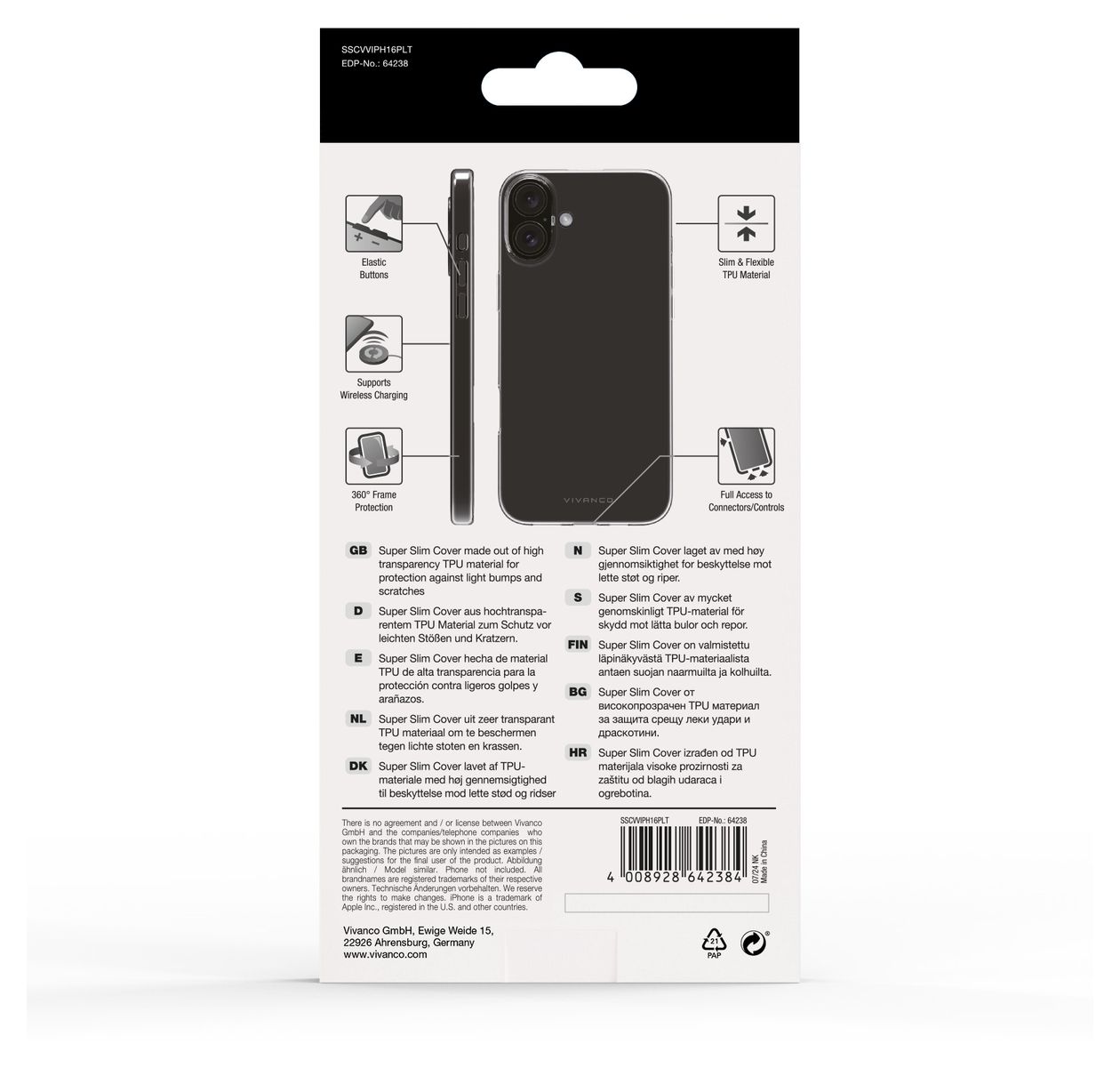Super Slim Cover für Apple iPhone 16 Plus  (Transparent) 