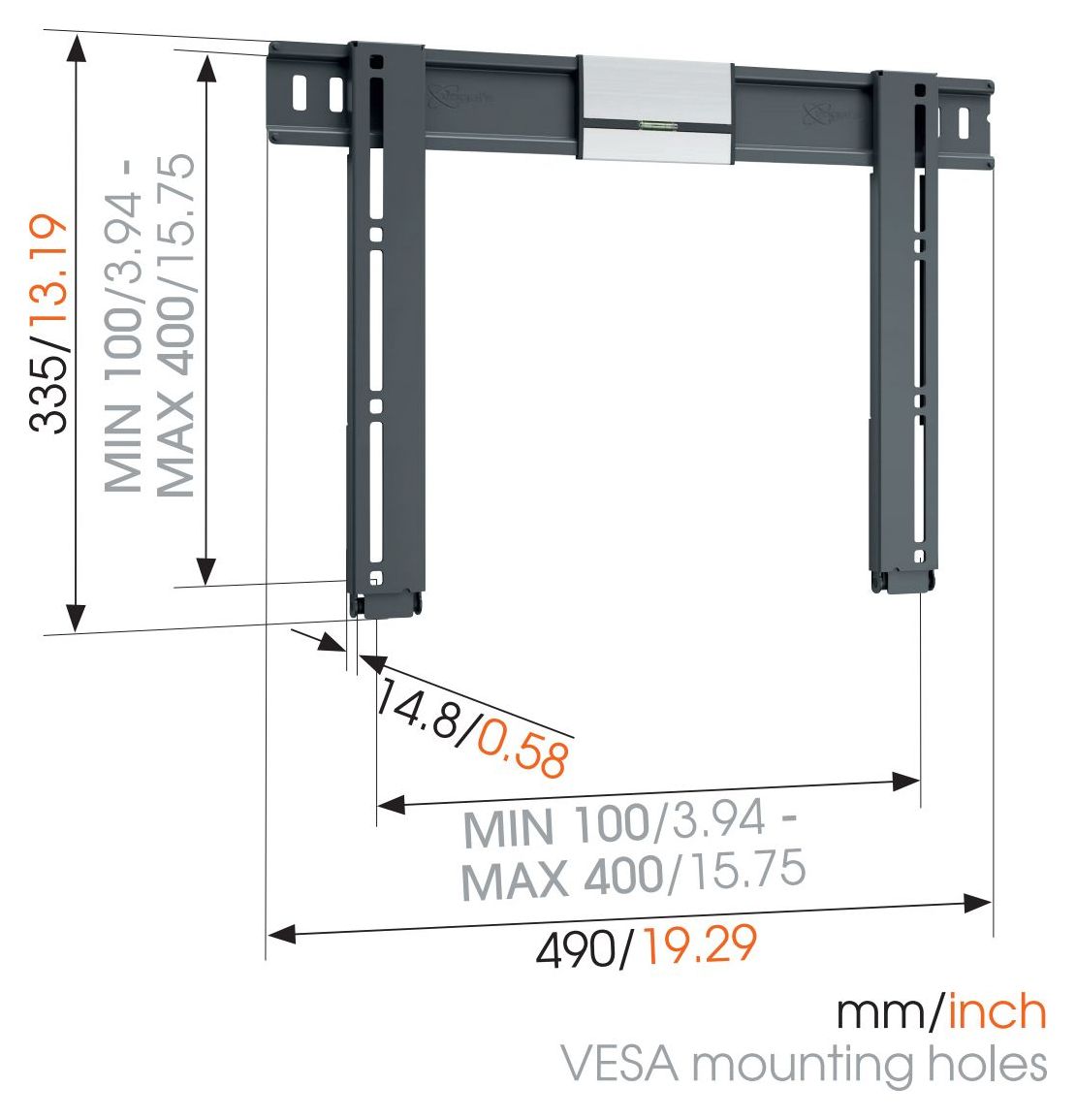 Thin 405 flache Wand Halterung 0° bis 139,7 cm (55") 25 kg 