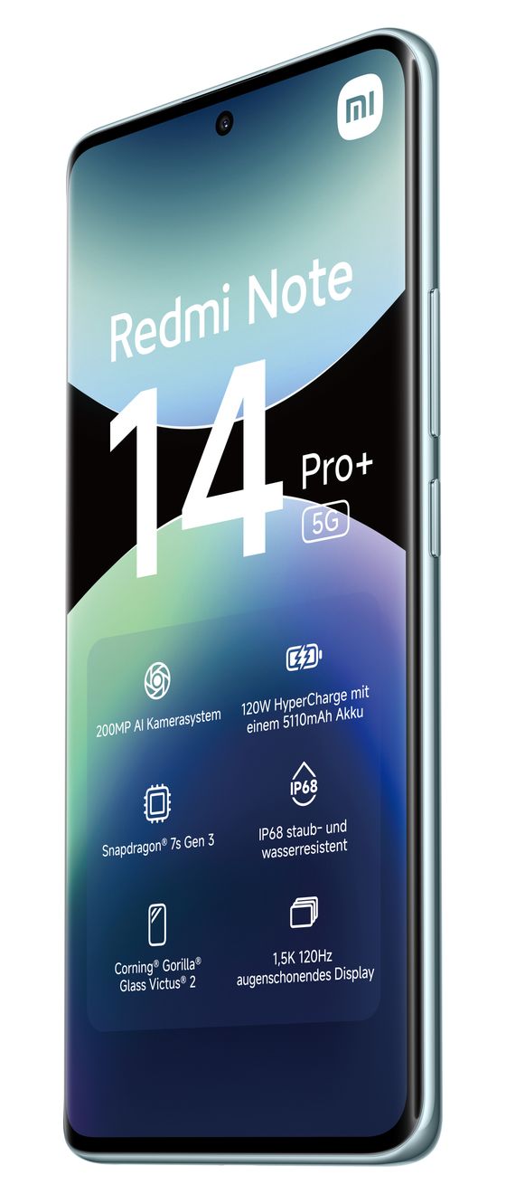 Redmi Note 14 Pro+ 256 GB 5G Smartphone 16,9 cm (6.67 Zoll) 200 MP Dreifach Kamera Dual Sim WiFi 6E (Frost Blue) 