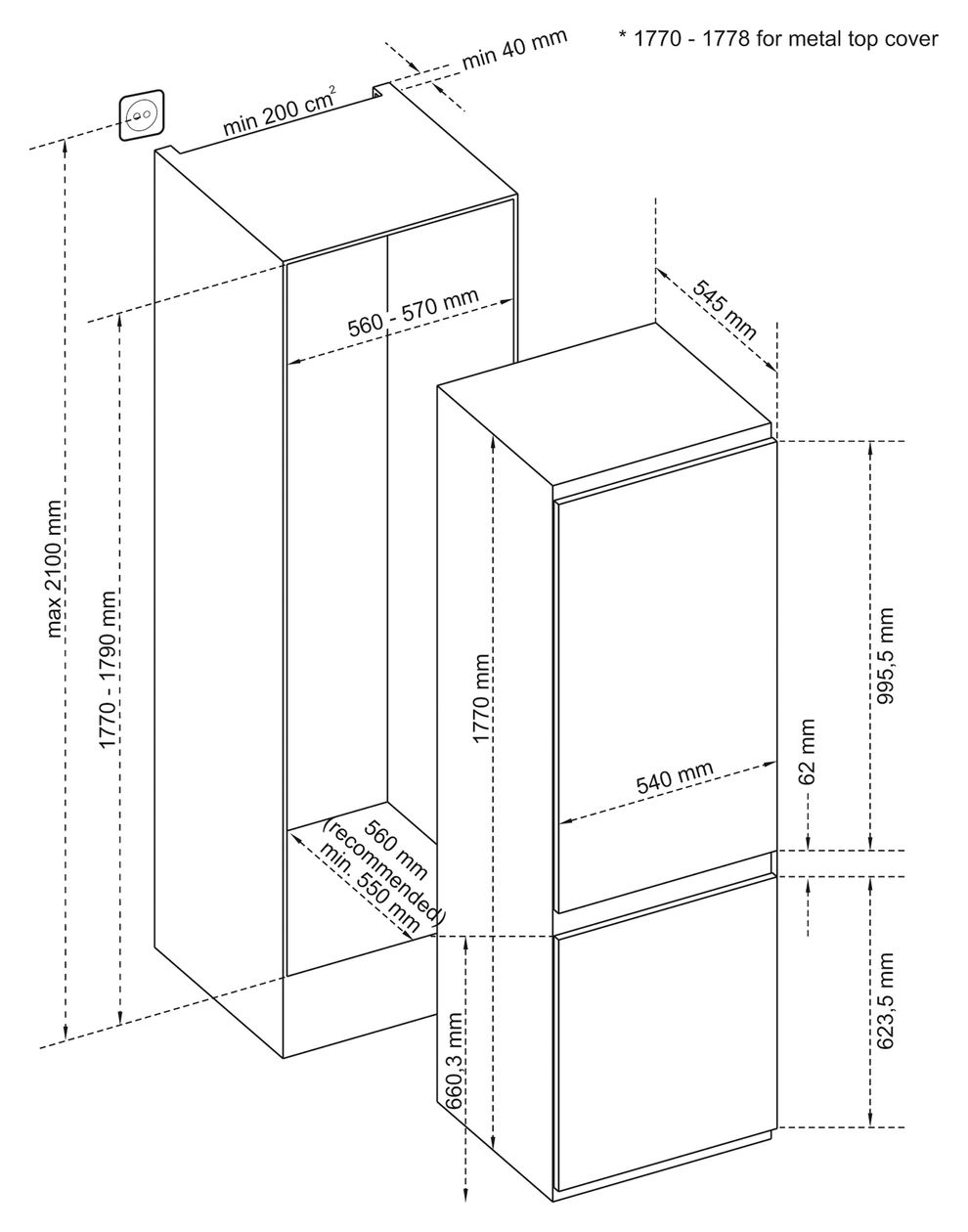 EKGCS387985 179 l / 63 l Einbau Kühl-/Gefrierkombination 218 kWh NoFrost 