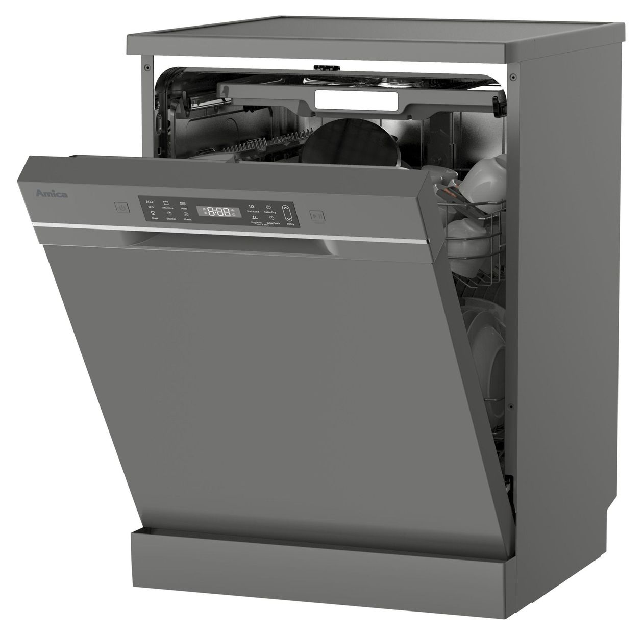 GSP 545 580 E 60 cm Geschirrspüler freistehend leise 15 Maßgedecke aquaStop Funktion (Silber) 