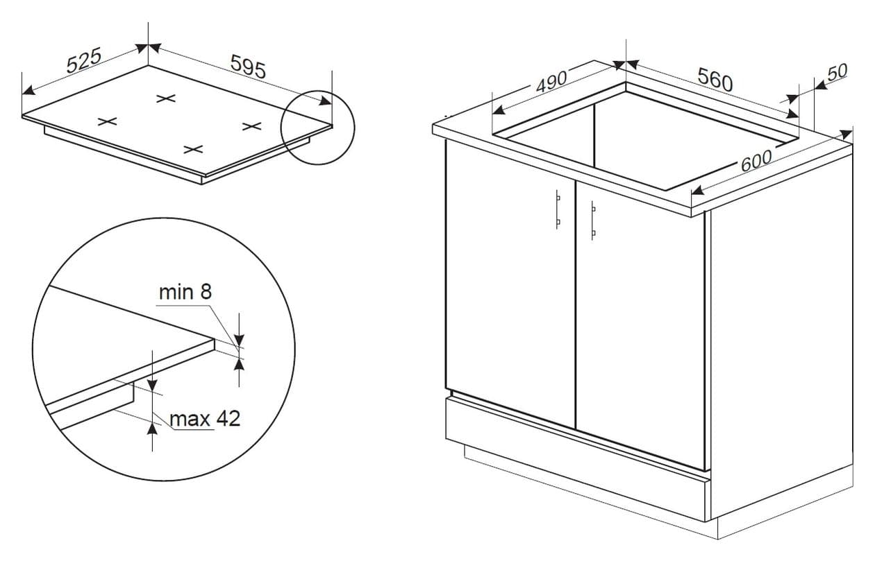 KMC 762 600 E 60 cm Glaskeramikkochfeld 4 Kochzonen 