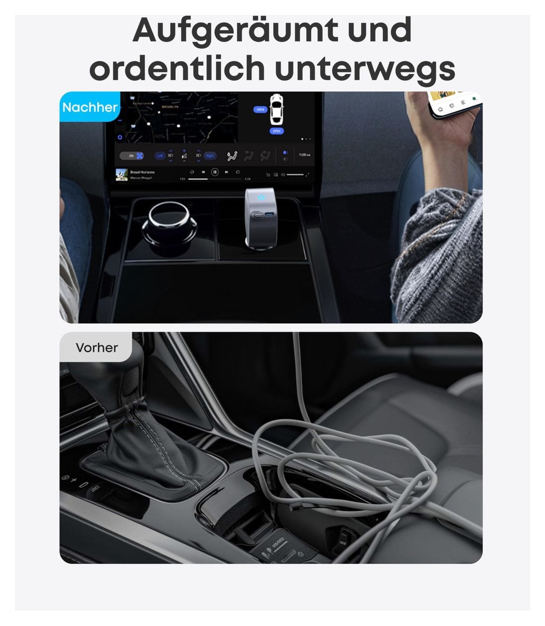 Nano Kfz-Ladegerät (75W, USB-C Port, Integriertes einziehbares USB-C Kabel) 