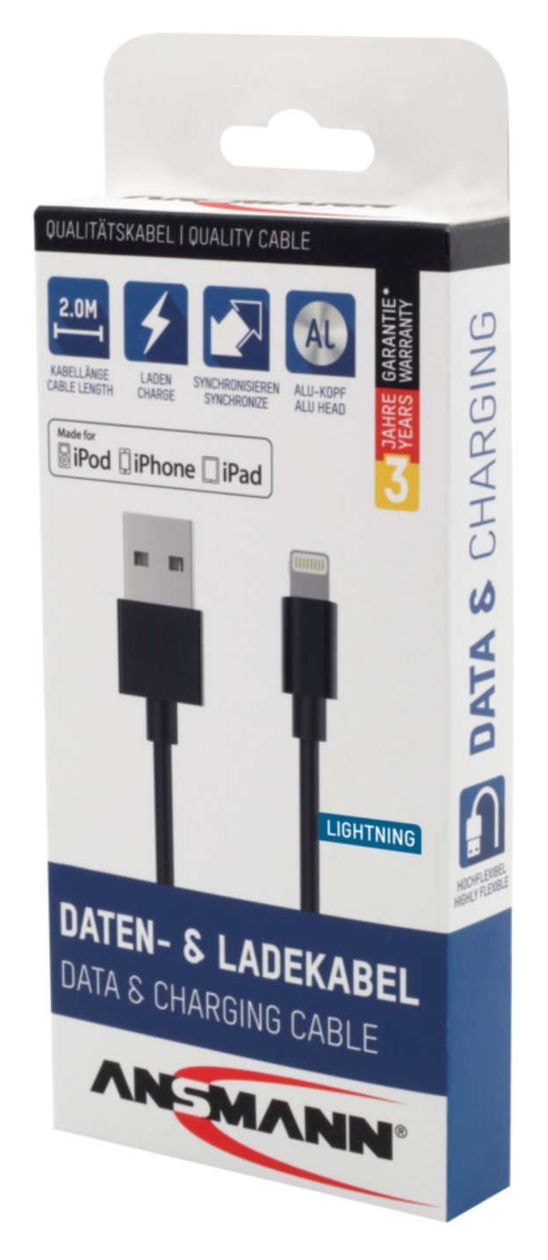 1700-0079 Stecker Lightning auf USB A 2 m  (Schwarz) 