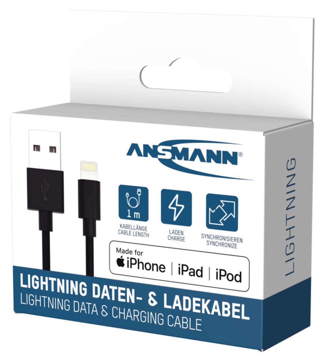 1700-0131 Stecker Rundkabel Lightning auf USB A 1 m  (Schwarz) 