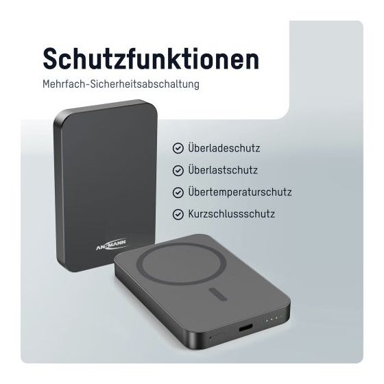 1700-0198 5000 mAh Powerbank USB Typ-C Kabelloses Laden  (Anthrazit) 