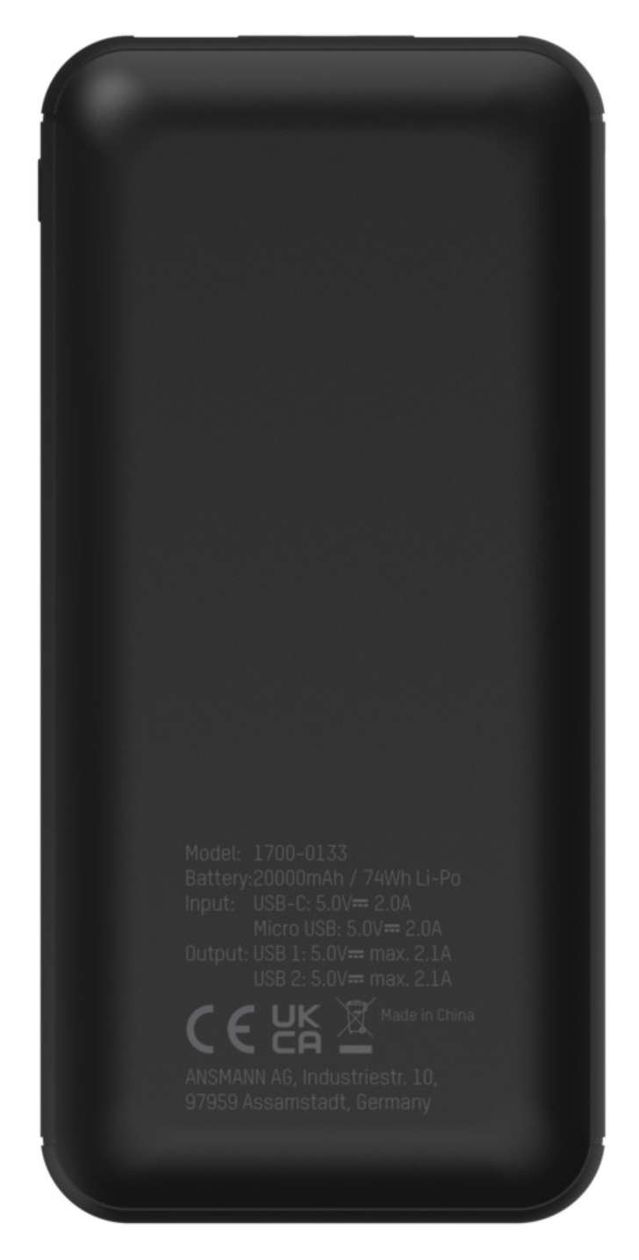 PB212 20000 mAh Powerbank Micro-USB + USB Type-C  (Schwarz) 