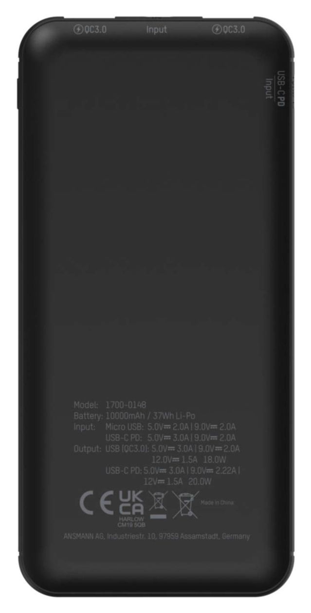 PB320PD 10000 mAh Powerbank Micro-USB + USB Type-C  (Schwarz) 