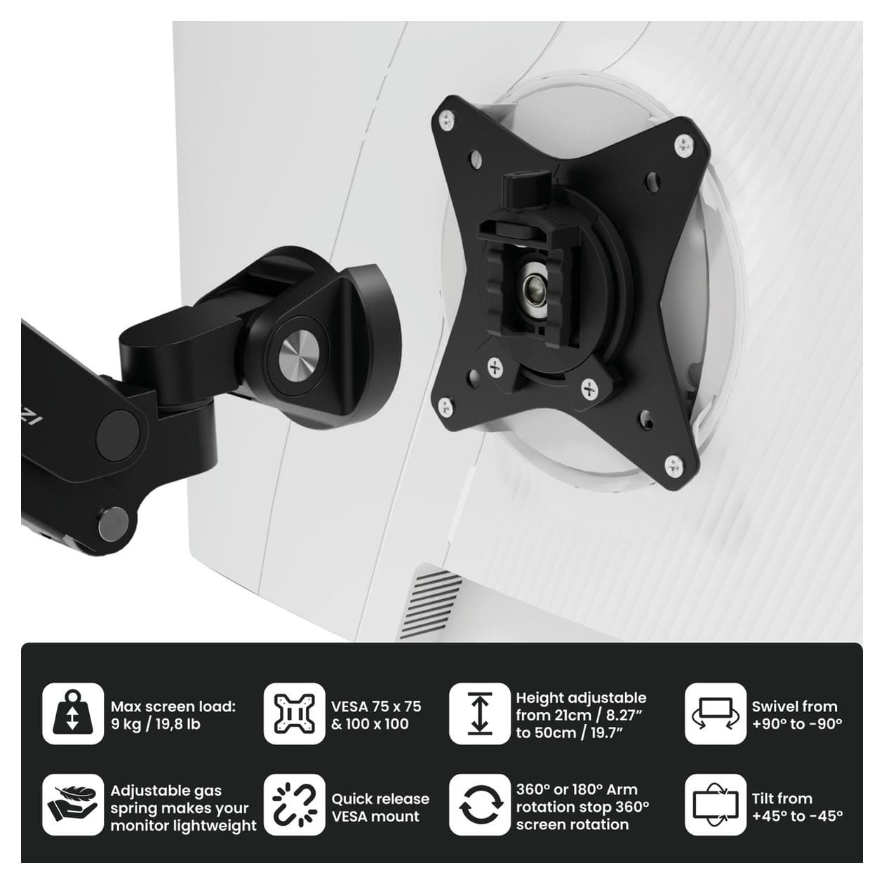 Alzare Neo Monitorarm bis 9 kg  (Schwarz) 