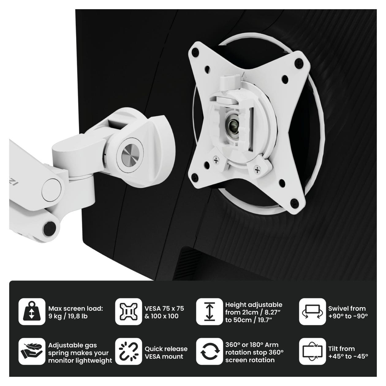 Alzare Neo Monitorarm bis 9 kg  (Weiß) 