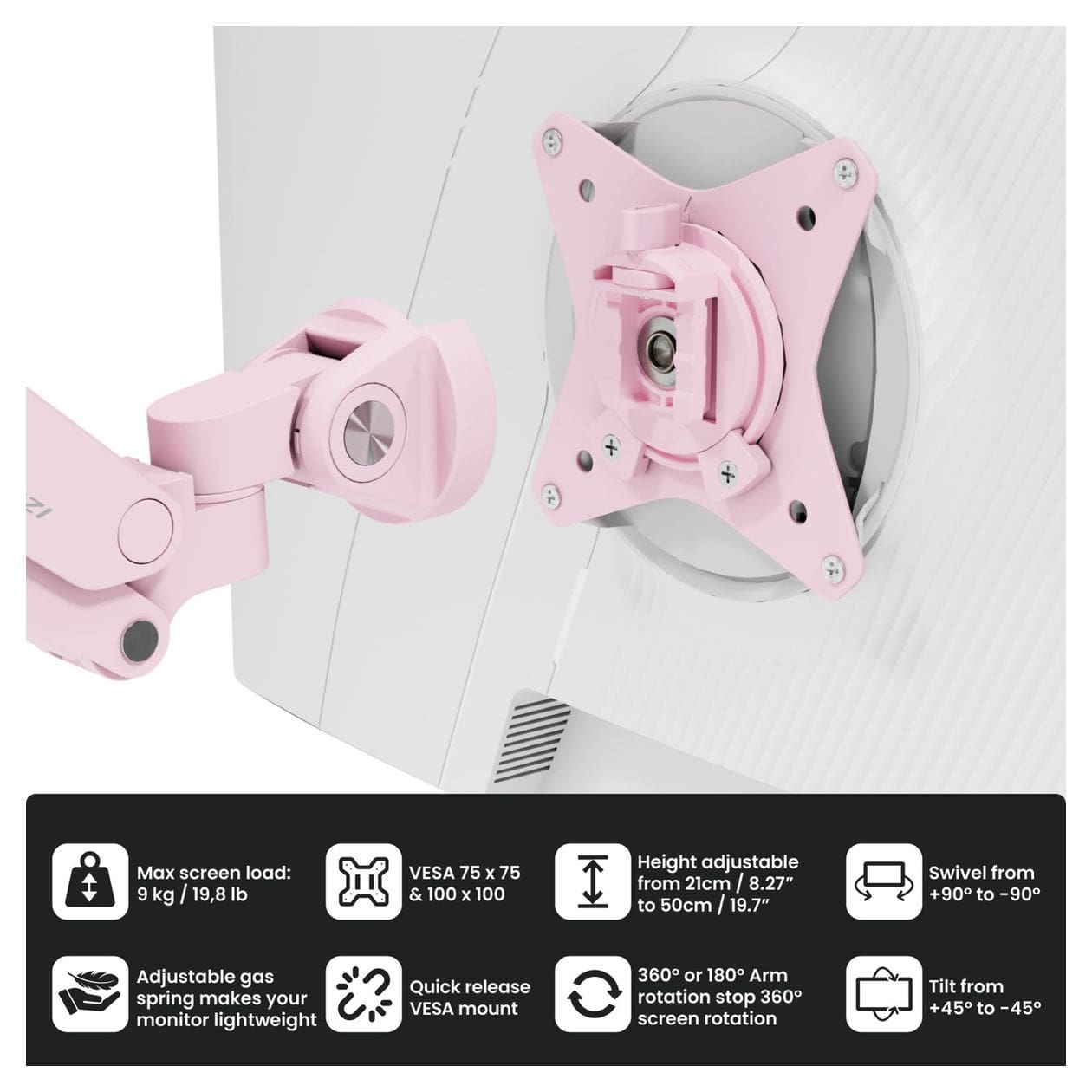 Alzare Neo Monitorarm bis 9 kg  (Pink) 