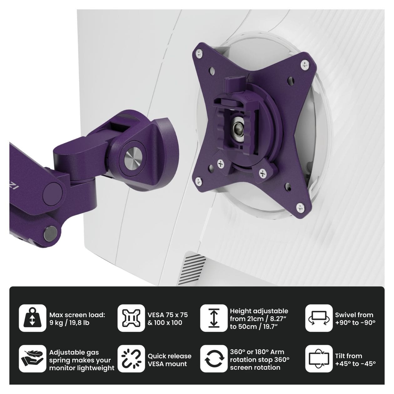 Alzare Neo Monitorarm bis 9 kg  (Violett) 